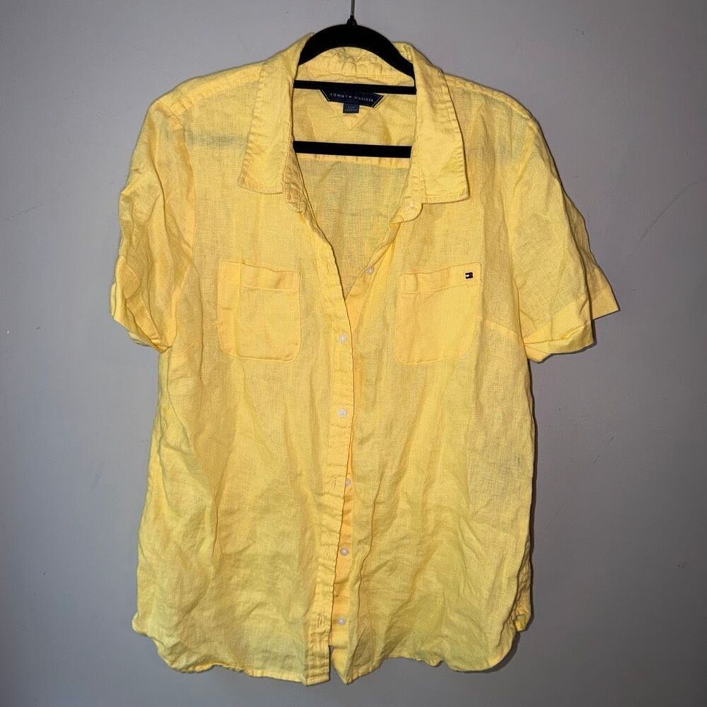 Tommy Hilfiger Women's Yellow Linen Button-Up Shirt